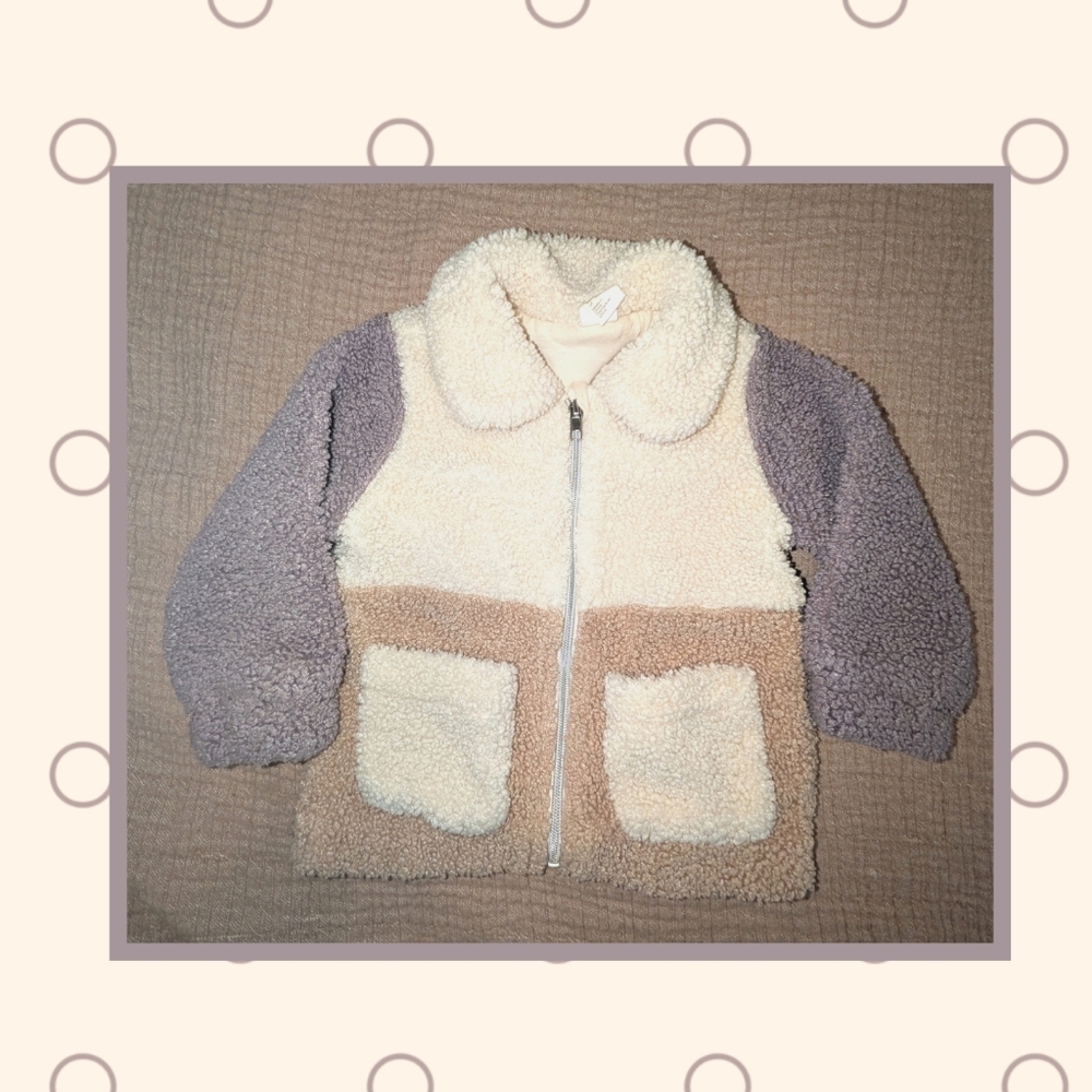 H&M Cream, Lavender And Tan Sherpa Jacket With Pockets, Size 2T